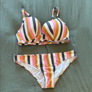 Striped Bikini Set in Pink, Yellow, and Black